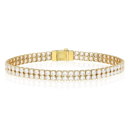 14K Gold Yellow Double-Row 6mm Wide CZ Tennis Bracelet 7"