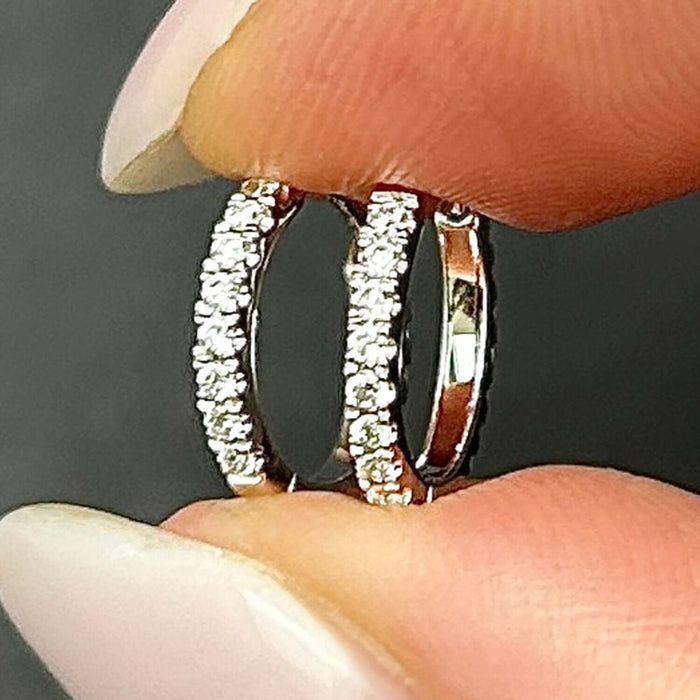 18K Yellow White Gold 0.15CT. TW Lab-Grown Diamond Huggie Hoop Earrings 0.5"