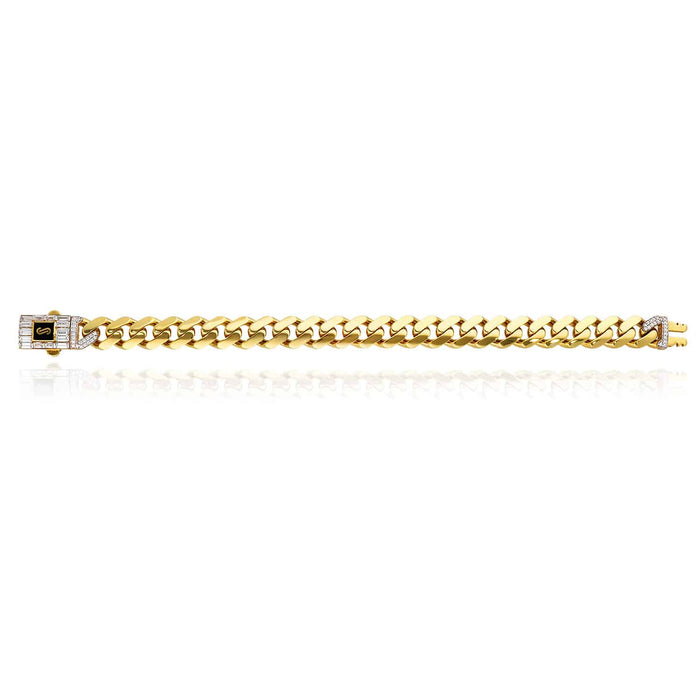 10K Yellow Gold Classic Plain with Swarovski Lock 11mm Miami Monaco Bracelet (Hollow) 8.5"
