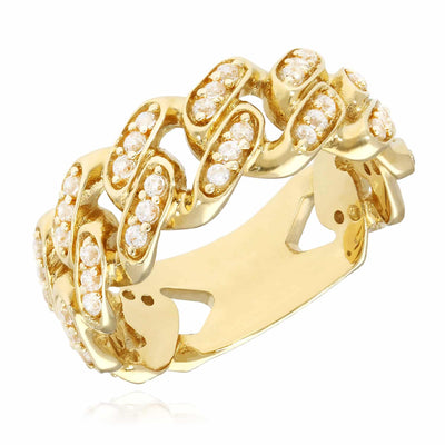 14K Yellow Gold CZ 9mm Miami Band Ring