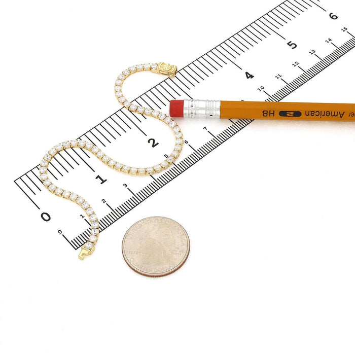14K Yellow Gold 3mm CZ Box Clasp Tennis Bracelet 7" 8"