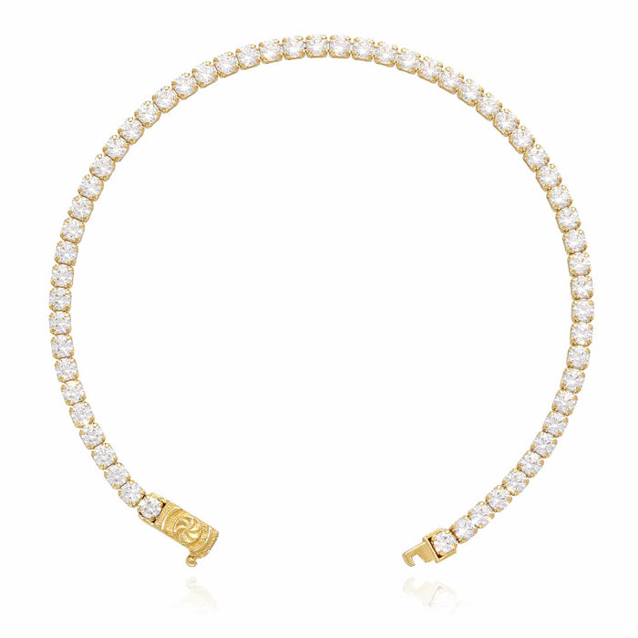 14K Yellow Gold 3mm CZ Box Clasp Tennis Bracelet 7" 8"