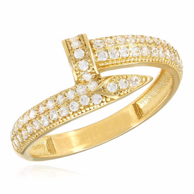1.9CTW CZ 14K Yellow Gold Pave Twisted Nail Ring Band
