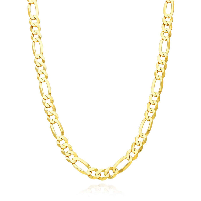 14K Yellow Gold Over Silver 7mm Figaro Chain (Solid Links) 18"-24"