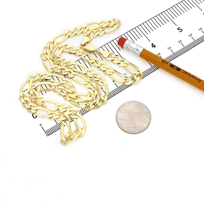 14K Yellow Gold Over Silver 7mm Figaro Chain (Solid Links) 18"-24"