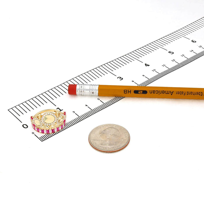 14K Yellow Gold 1.5CTW CZ & Ruby Royal Crown Round Cocktail Ring