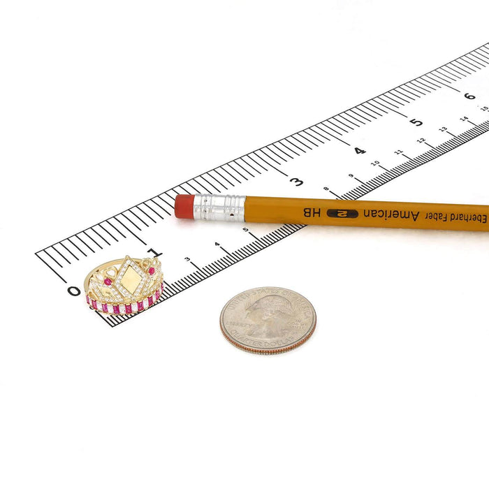 14K Yellow Gold 1.25CTW CZ Ruby Royal Crown Rhombus Cocktail Ring