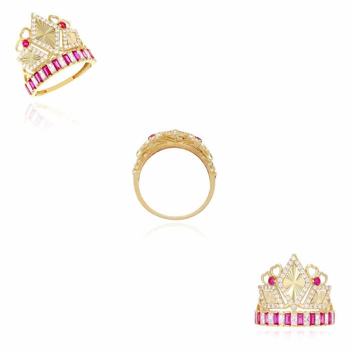 14K Yellow Gold 1.25CTW CZ Ruby Royal Crown Rhombus Cocktail Ring