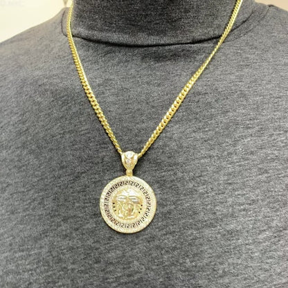 10K Yellow Gold CZ Fancy Medusa Head Medallion Pendant 32mm-37mm