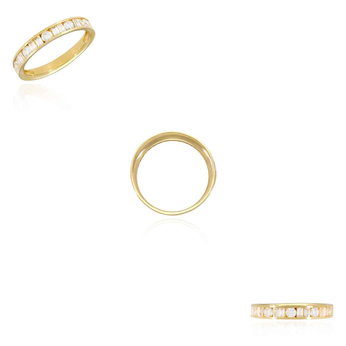 1CTW CZ Round Baguette 14K Yellow Gold 3.5mm Wedding Band Ring