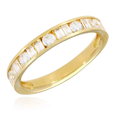 1CTW CZ Round Baguette 14K Yellow Gold 3.5mm Wedding Band Ring