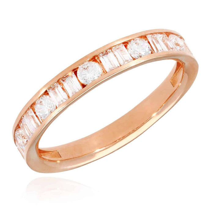 1CTW CZ Round Baguette 14K Rose Gold 3.5mm Wedding Band Ring