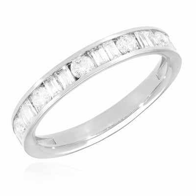 1CTW CZ Round Baguette 14K Gold White 3.5mm Wedding Band Ring