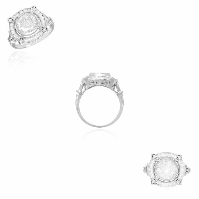 14K Gold White 2.5CTW CZ Milgrain Vintage-Style Cocktail Ring