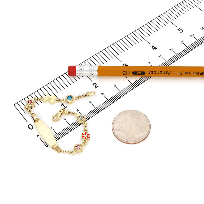 Kids 14K Yellow Gold 6mm Hearts, Cherry, Stars, Flower Charm ID Bracelet 6"