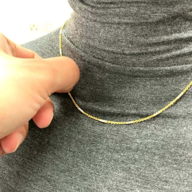 14K Yellow White Gold 1.9mm Diamond-Cut Bar Station Cable Chain (Solid Links) 16"-30"