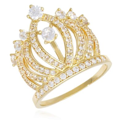 1.5CTW CZ 14K Yellow Gold Royal Crown Ring