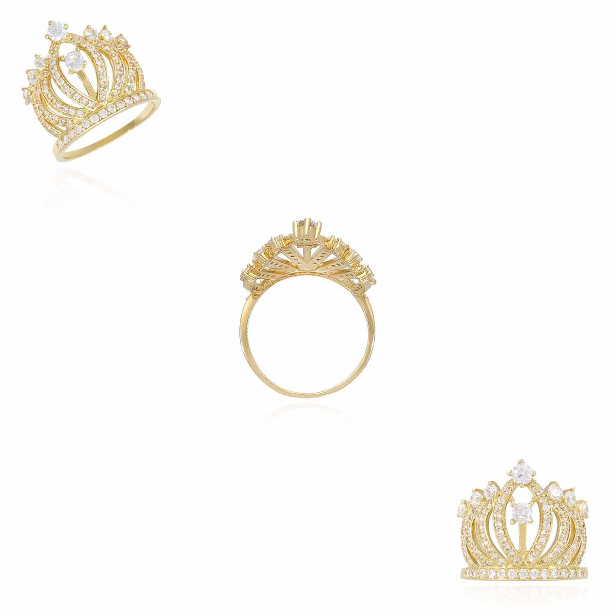 1.5CTW CZ 14K Yellow Gold Royal Crown Ring