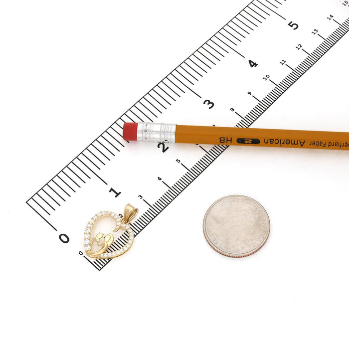 14K Yellow Gold 1CTW CZ Mother Infant Open Heart Pendant 1"