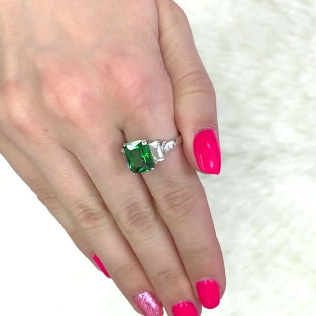 5Ct Radiant Emerald Baguette CZ 14K Gold White Engagement Ring