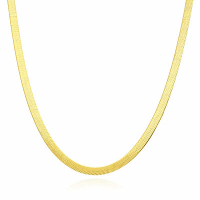14K Yellow Gold Over Sterling Silver 4.5mm Flexible Herringbone Chain (Solid Links) 16"-24"
