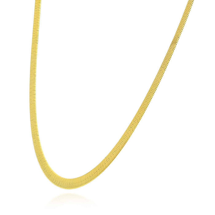 14K Yellow Gold Over Sterling Silver 4.5mm Flexible Herringbone Chain (Solid Links) 16"-24"