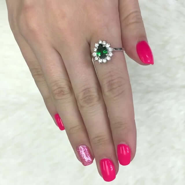 14K Gold White Emerald And Zirconia Pear Shape Cocktail Halo Ring
