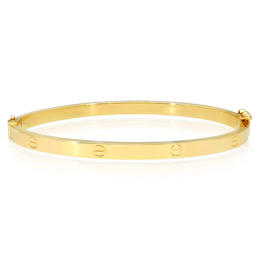 14K Yellow Gold Hollow 4mm Screw Pattern Bangle Bracelet 6.25"-7.5"