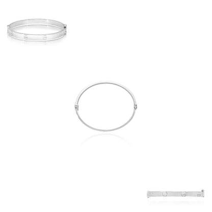 14K White Gold 6mm Screw Pattern Bangle Bracelet (Hollow) 6.25"-7.5"