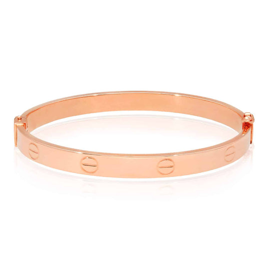 14K Rose Gold 6mm Hollow Screw Pattern Bangle Bracelet 6.5"-7.5"