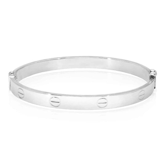 14K Real Gold White Hollow 6mm Screw Pattern Bangle Bracelet 6.25"-7.5"