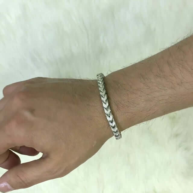 14K Gold Over Sterling Silver Pave Zirconia 6mm Franco Bracelet (Solid Links) 8"-9"