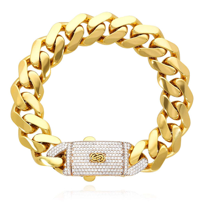 10K Gold CZ Box Clasp 15mm Miami Monaco Bracelet (Hollow) 8.5"