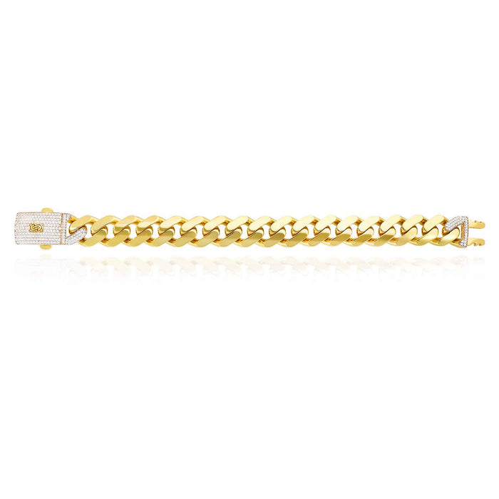 10K Gold CZ Box Clasp 15mm Miami Monaco Bracelet (Hollow) 8.5"