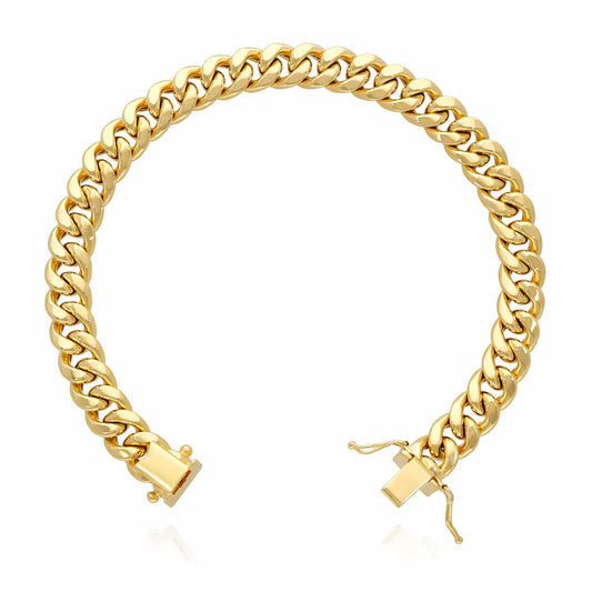 14K Real Gold 9mm Hollow Miami Cuban Box Clasp Bracelet 8.5"