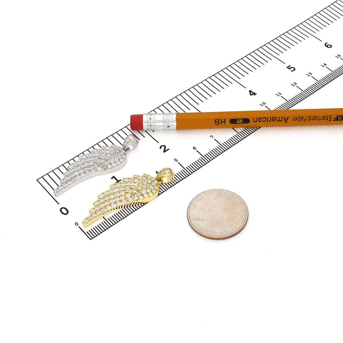 14k Gold Over 925 Silver White Zirconia Pave Angel Wing Pendant 1.77"