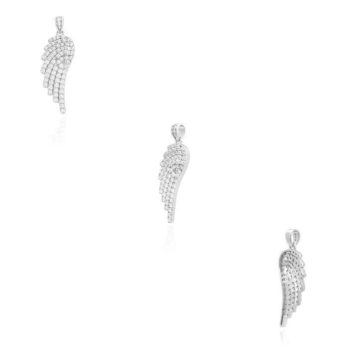 14k Gold Over 925 Silver White Zirconia Pave Angel Wing Pendant 1.77"