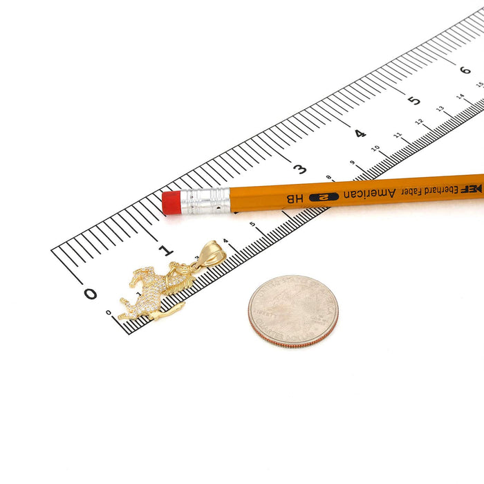 14K Yellow Gold 0.85CTW CZ Pave Horse Pendant 1.38"