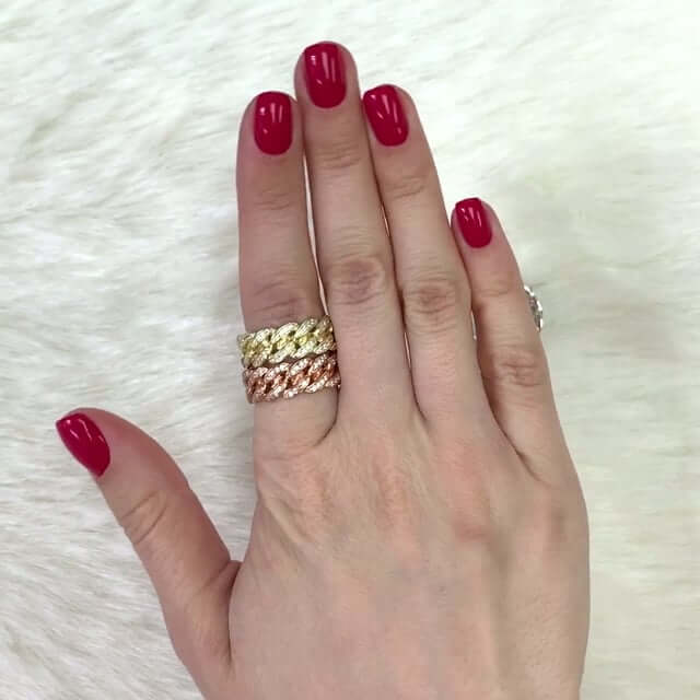 18K Gold Over Silver Yellow Rose White Pave CZ Miami Ring