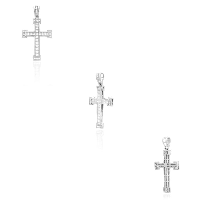 Yellow White Gold Over 925 Sterling Silver CZ Pave Milgrain Cross Pendant 1.69"