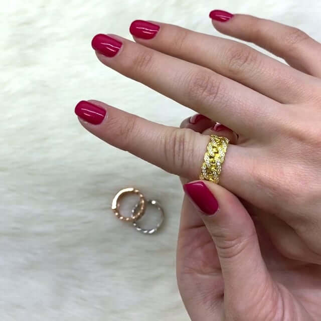 Gold Over 925 Silver All-Around 5-Row Pave CZ Miami Cuban Ring