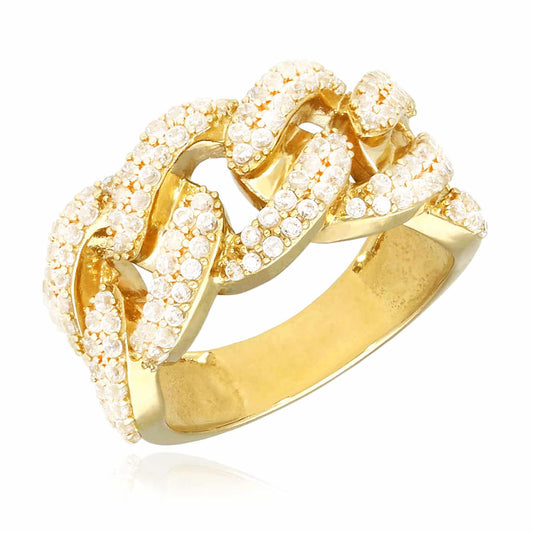 14K Gold Yellow CZ 12mm Solid Miami Mens Ring