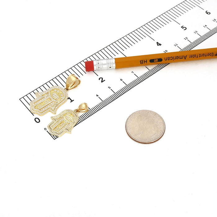 14K Yellow Gold CZ Pave Hamsa Pendant 1.2" - 1.5"