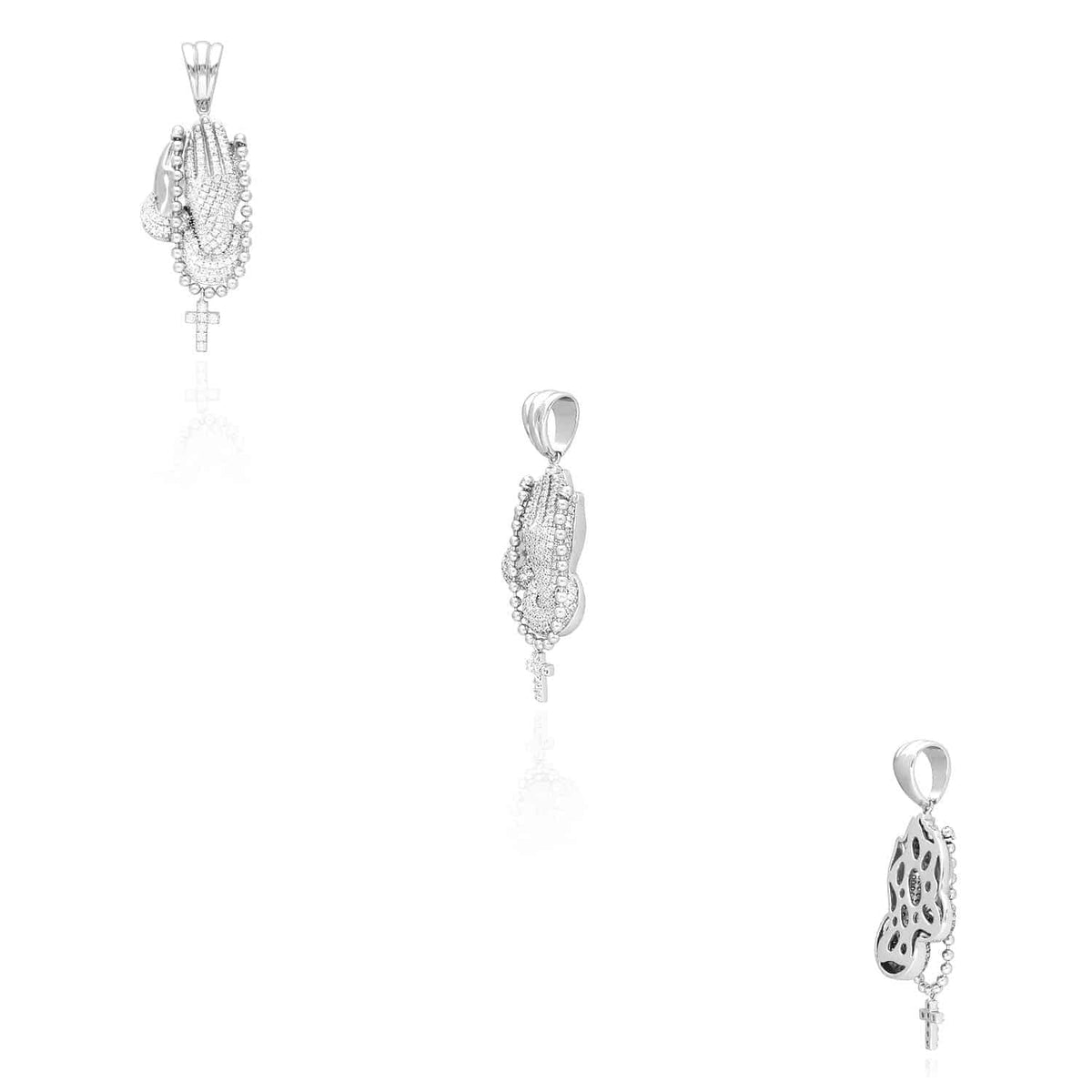14k Gold Over Sterling Silver CZ Praying Hand Cross Pendant 1.57"