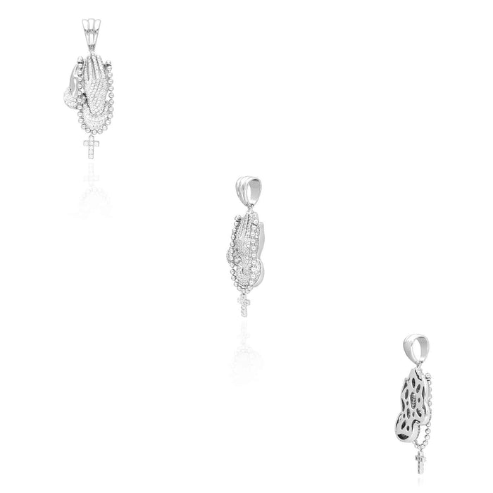 14k Gold Over Sterling Silver CZ Praying Hand Cross Pendant 1.57"