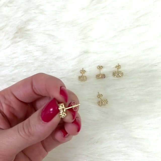 10K Gold Round CZ Flower Cluster Stud Earrings 8.5-10.5mm