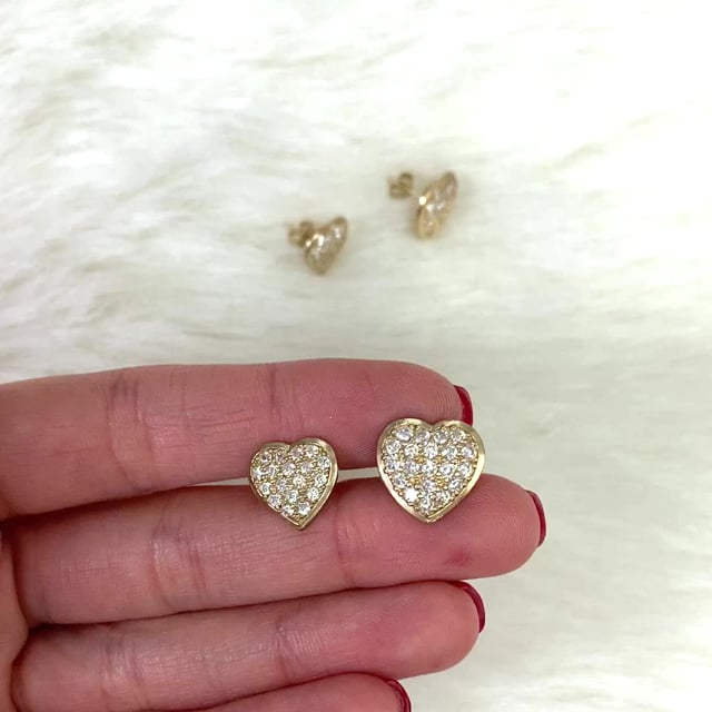 10K Yellow Gold Heart Shape Prong Set CZ Push-Back Stud Earrings