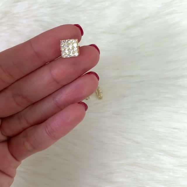 10K Gold Pave Set 1Ct CZ Square Stud Earrings