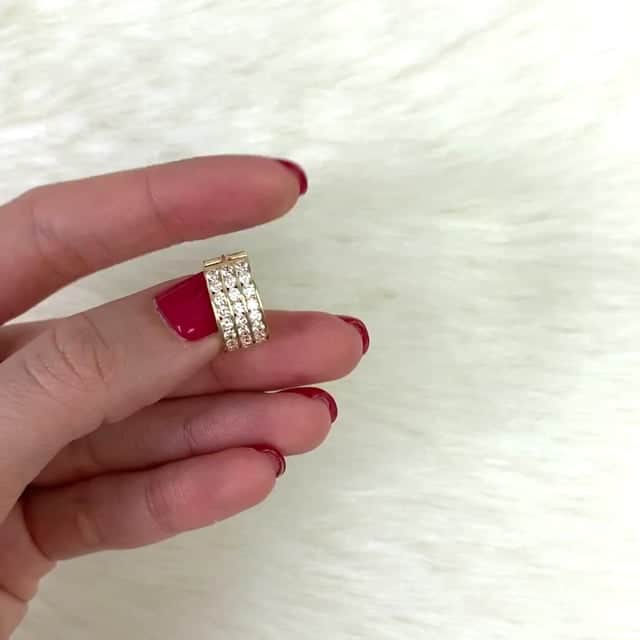 10K Yellow Gold Channel Set 3Row 2Ct CZ Huggie Hoop Earrings 15mm