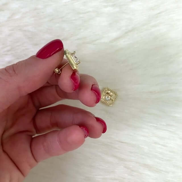 10K Yellow Gold Asscher-Cut CZ Double Square Halo Stud Earrings